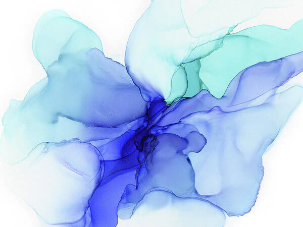 Blue Art Print featuring the painting Blue Abstract Floral Ink by Olga Shvartsur