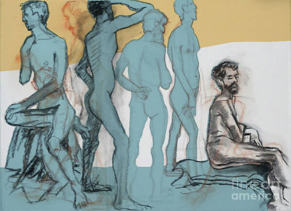 Male Nude Art Print featuring the mixed media Blue Nude by PJ Kirk