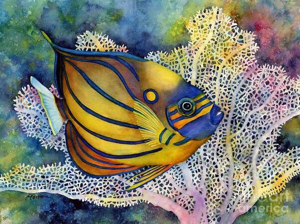 Fish Art Print featuring the painting Blue Ring Angelfish by Hailey E Herrera
