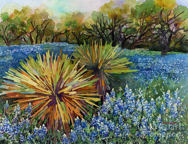 Cactus Art Print featuring the painting Bluebonnets and Yucca by Hailey E Herrera