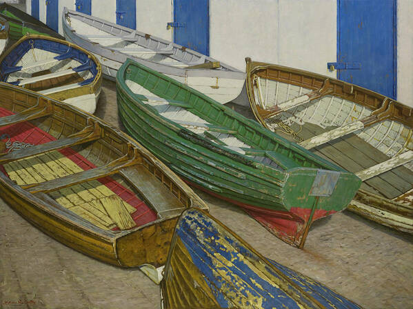 Postcard Art Print featuring the painting Boats on Slipway by Brian McCarthy