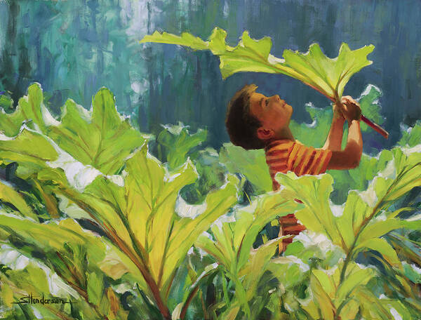 Forest Art Print featuring the painting Boy in the Rhubarb Patch by Steve Henderson
