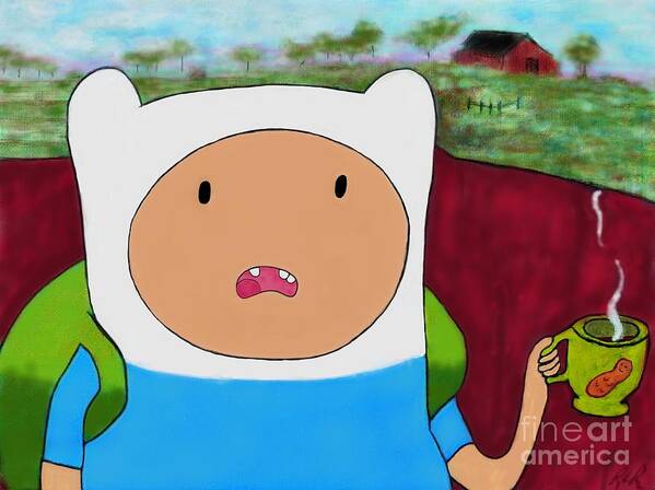 Adventure Time Fan Art Art Print featuring the painting Finn the Human coffee time by Reina Resto