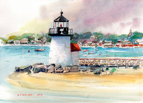 Nantucket Art Print featuring the painting Brant Point Light by P Anthony Visco
