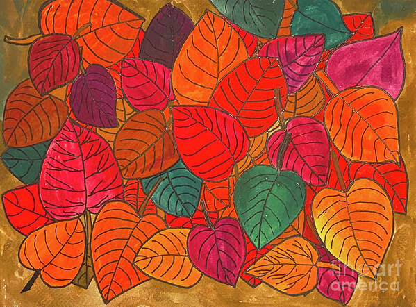 Leaves Art Print featuring the mixed media Bright Fall Leaves by Lisa Neuman