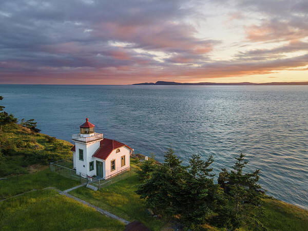 Lighthouse Art Print featuring the photograph Burrows Island Sunset by Michael Rauwolf