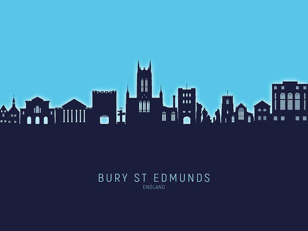 Bury St Edmunds Art Print featuring the digital art Bury St Edmunds England Skyline #27 by Michael Tompsett