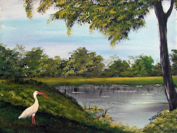 Crane Art Print featuring the painting By The Water by Gloria E Barreto-Rodriguez