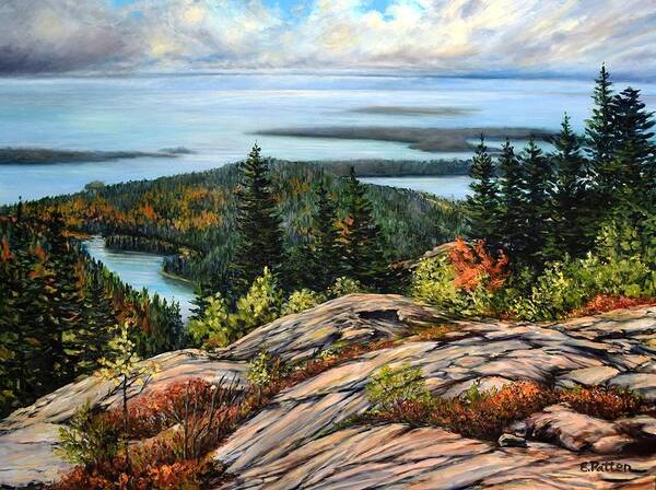 Cadillac Mountain Art Print featuring the painting Cadillac Mountain, Acadia National Park by Eileen Patten Oliver