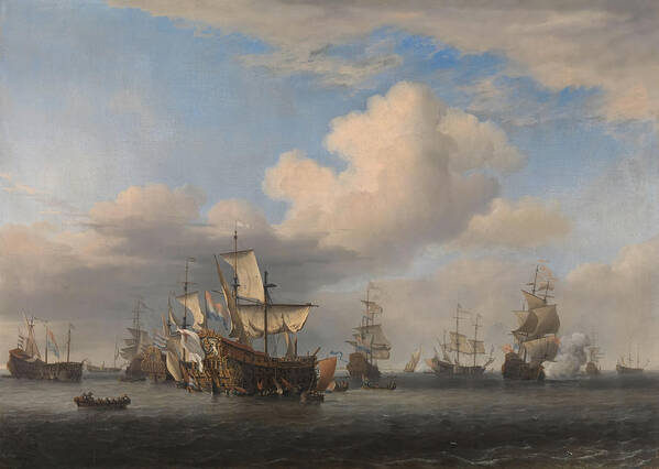 Willem Van De Velde Art Print featuring the painting Captured English Ships by Willem van de Velde