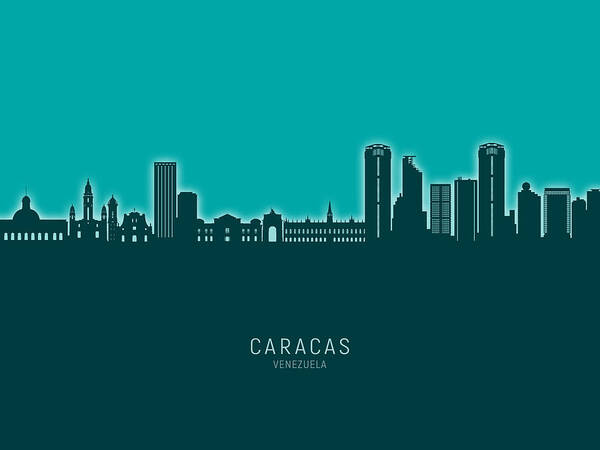 Caracas Art Print featuring the digital art Caracas Venezuela Skyline #73 by Michael Tompsett