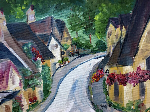 Castle Combe Art Print featuring the painting Castle Combe view from Town Square by Roxy Rich