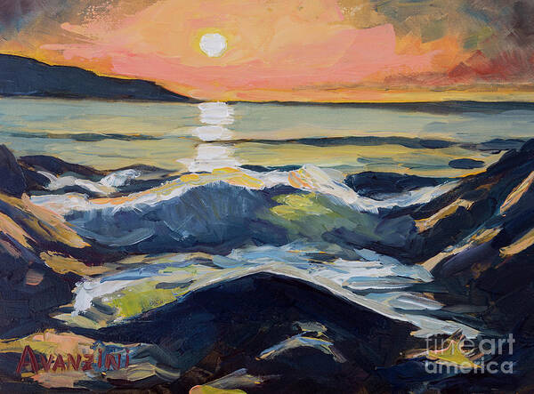 Sunlight Art Print featuring the painting Chanteiro Beach Sunset Galicia Spain by Pablo Avanzini
