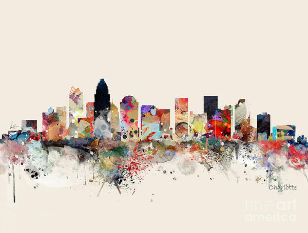 Charlotte Art Print featuring the painting Charlotte Skyline by Bri Buckley