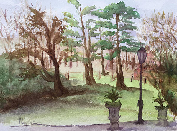Landscape Art Print featuring the painting Stanhill Court in Charlwood by Roxy Rich