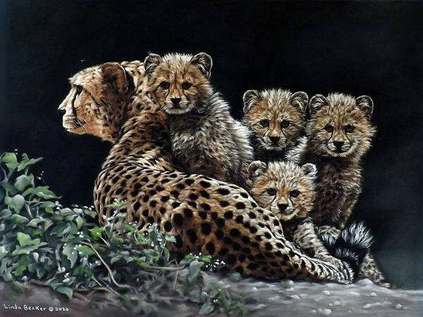 Cheetah Art Print featuring the pastel Cheetah Family by Linda Becker