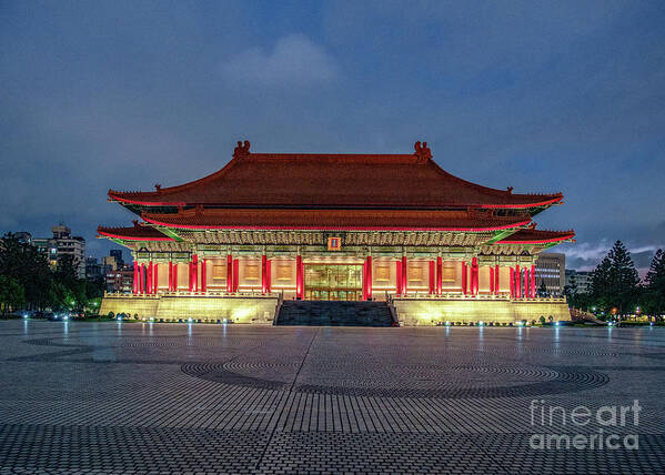 Chiang Art Print featuring the photograph Chiang Kai-shek Memorial Hall at Night by Traveler's Pics