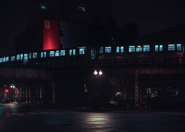 Chicago Art Print featuring the photograph Chicago L at Night RDX2 by Nisah Cheatham