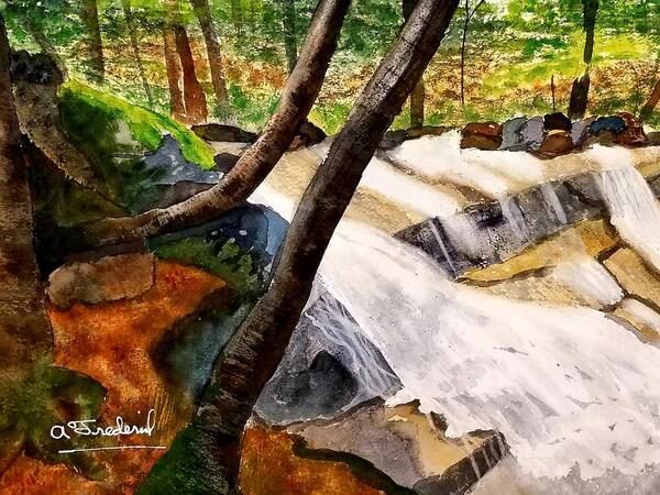 Waterfall Art Print featuring the painting Cindys' Waterfall by Ann Frederick
