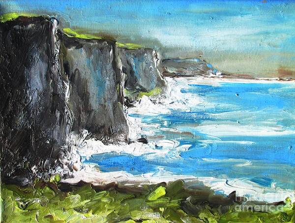 Cliffs Of Moher Ireland Art Print featuring the painting painting of Cliffs of Moher IRELAND #1 by Mary Cahalan Lee - aka PIXI