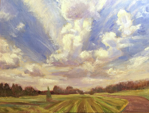 Nature Art Print featuring the painting Clouds Over Mowed Field by Robie Benve