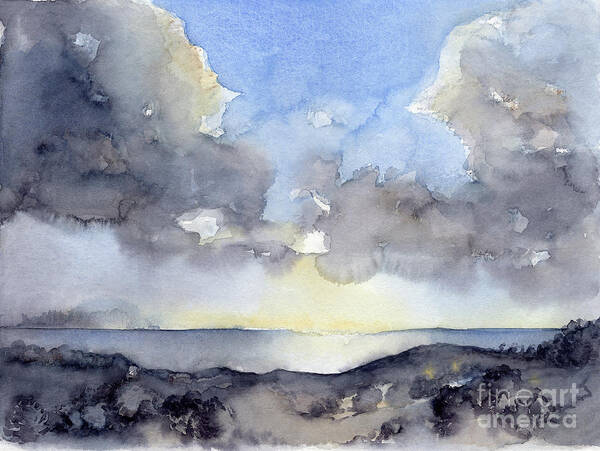 Watercolor Art Print featuring the painting Clouds over the sea by Adriana Mueller