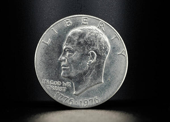 Ike Eisenhower Art Print featuring the photograph Coin Collecting - 1776-1976 Ike Eisenhower Dollar Coin Face by Amelia Pearn