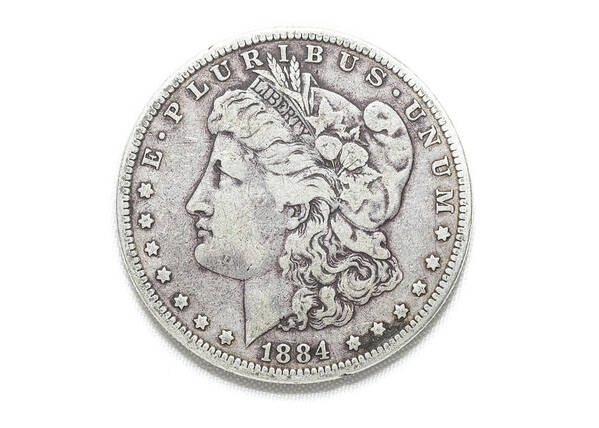 1884 Art Print featuring the photograph Coin Collecting - 1884 Morgan Dollar Face Side by Amelia Pearn