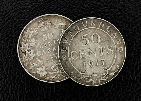 Coin Art Print featuring the photograph Coin Collecting - 1917 Canadian/Newfoundland 50 Cent Back by Amelia Pearn