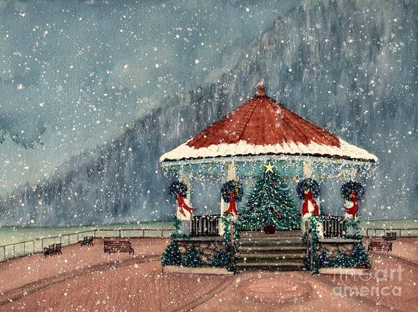 Gazebo Art Print featuring the painting Cold Spring Gazebo Christmas by Janine Riley