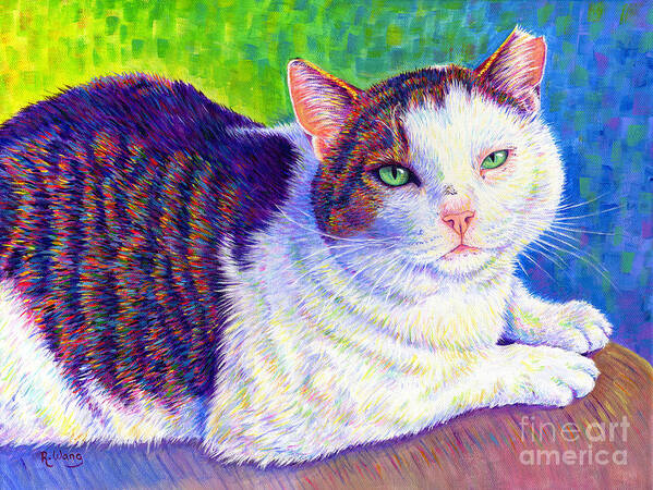 Cat Art Print featuring the painting Colorful Pet Portrait - MC the Cat by Rebecca Wang