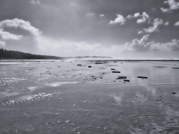 Tofino Art Print featuring the photograph Comber's Beach Morning Black and White by Allan Van Gasbeck