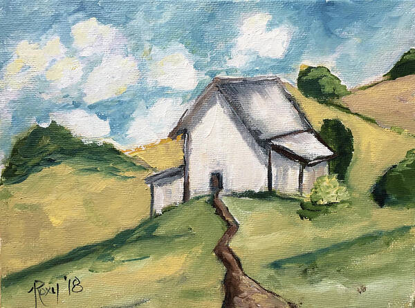 Barn Art Print featuring the painting Country White Barn by Roxy Rich