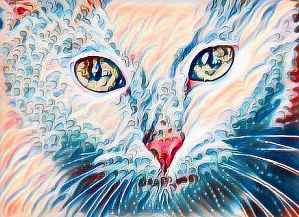 Curly Haired Cat Art Print featuring the mixed media Curly Cat Pop Art Pet Portrait by Shelli Fitzpatrick