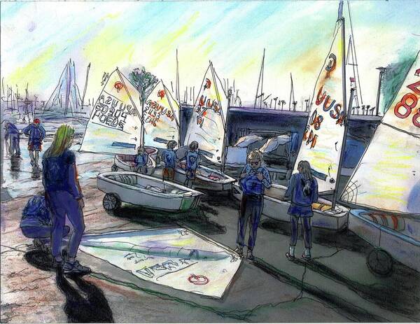 Cyc Art Print featuring the painting CYC Junior Opti Sailors by Randy Sprout