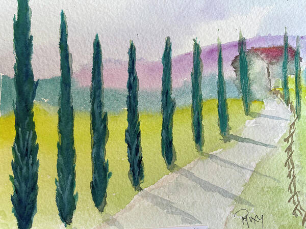 Cypress Trees Art Print featuring the painting Cypress Trees Landscape by Roxy Rich