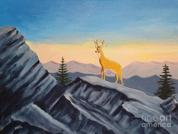 Deer Art Print featuring the painting Deer on Grandfather Mountain by Stacy C Bottoms