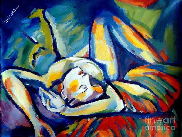 Nude Figures Art Print featuring the painting Distressful by Helena Wierzbicki