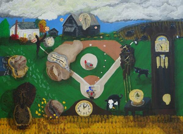 Surrealism Artists Art Print featuring the painting Dreaming of Game Time by Lisa Hinshaw