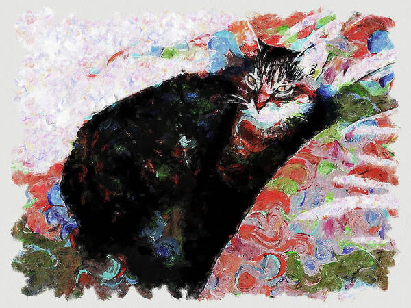 American Art Print featuring the painting Dreamy Colorful Painting American Shorthair Cat by Custom Pet Portrait Art Studio
