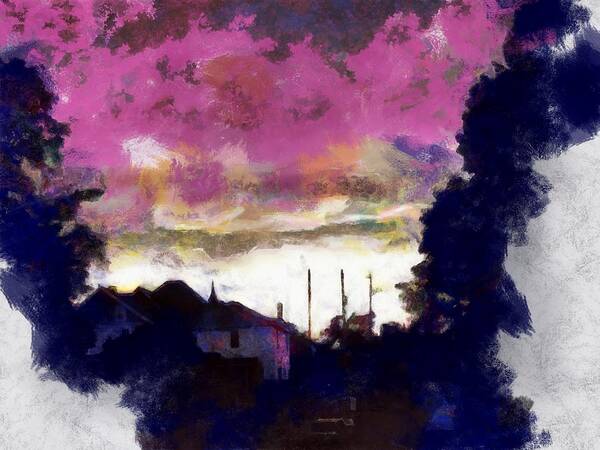 Sunset Art Print featuring the mixed media Sunset Down the Block by Christopher Reed