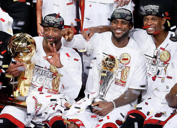 Playoffs Art Print featuring the photograph Dwyane Wade, Chris Bosh, and Lebron James by Kevin C. Cox
