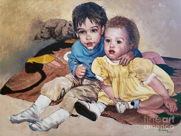 Children Art Print featuring the painting Dynamic Duo by Merana Cadorette