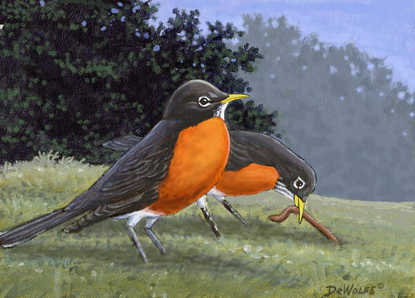 Robin Art Print featuring the digital art Early Birds by Richard De Wolfe