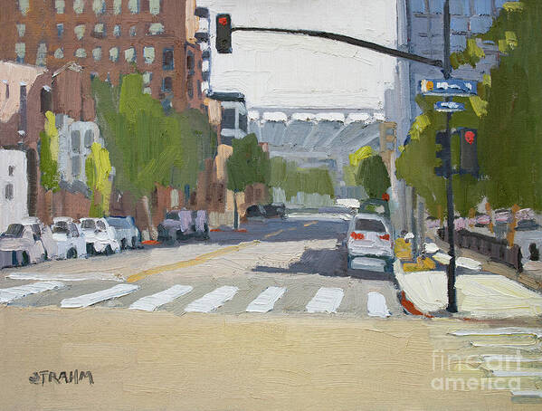 East Village Art Print featuring the painting East Village Near Petco Park - San Diego, California by Paul Strahm