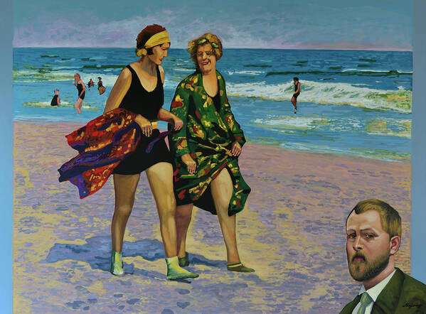 American Painter Edward Henry Potthast Art Print featuring the painting Edward Henry Potthast at the beach Painting by Paul Meijering