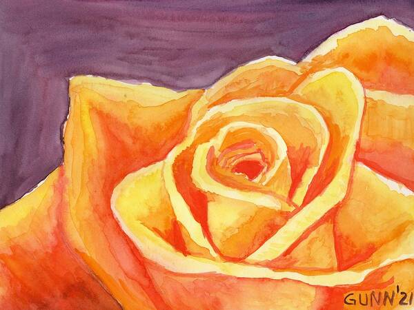 Rose Art Print featuring the painting Electric Yellow Rose by Katrina Gunn