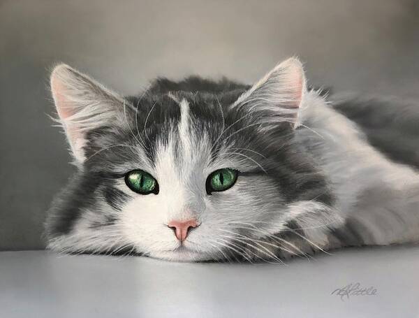 Cat Art Print featuring the pastel Emerald Eyes by Marlene Little