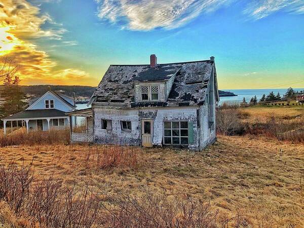 Abandoned Home Prairie Home Old House Wreck Cottage Art Print featuring the photograph Evening light by David Matthews