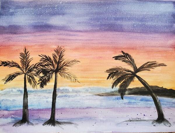 Palm Trees Art Print featuring the painting Evening Palms - Watercolor by Claudette Carlton